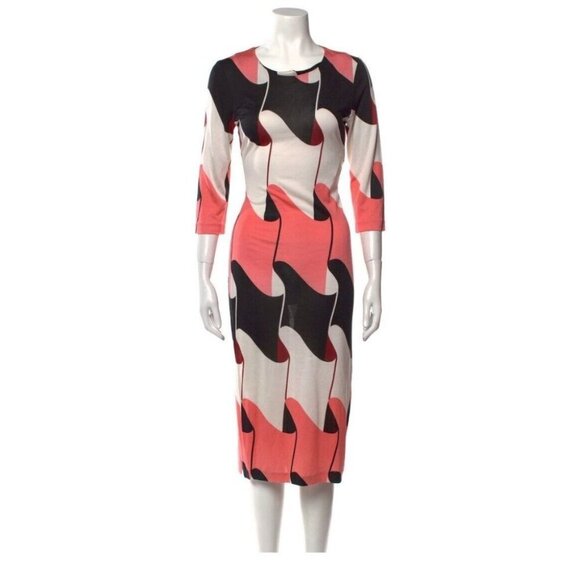 Diane von Furstenberg Saihana Geometric  Mod Go Go Print Silk Midi Dress 8 - Picture 1 of 4